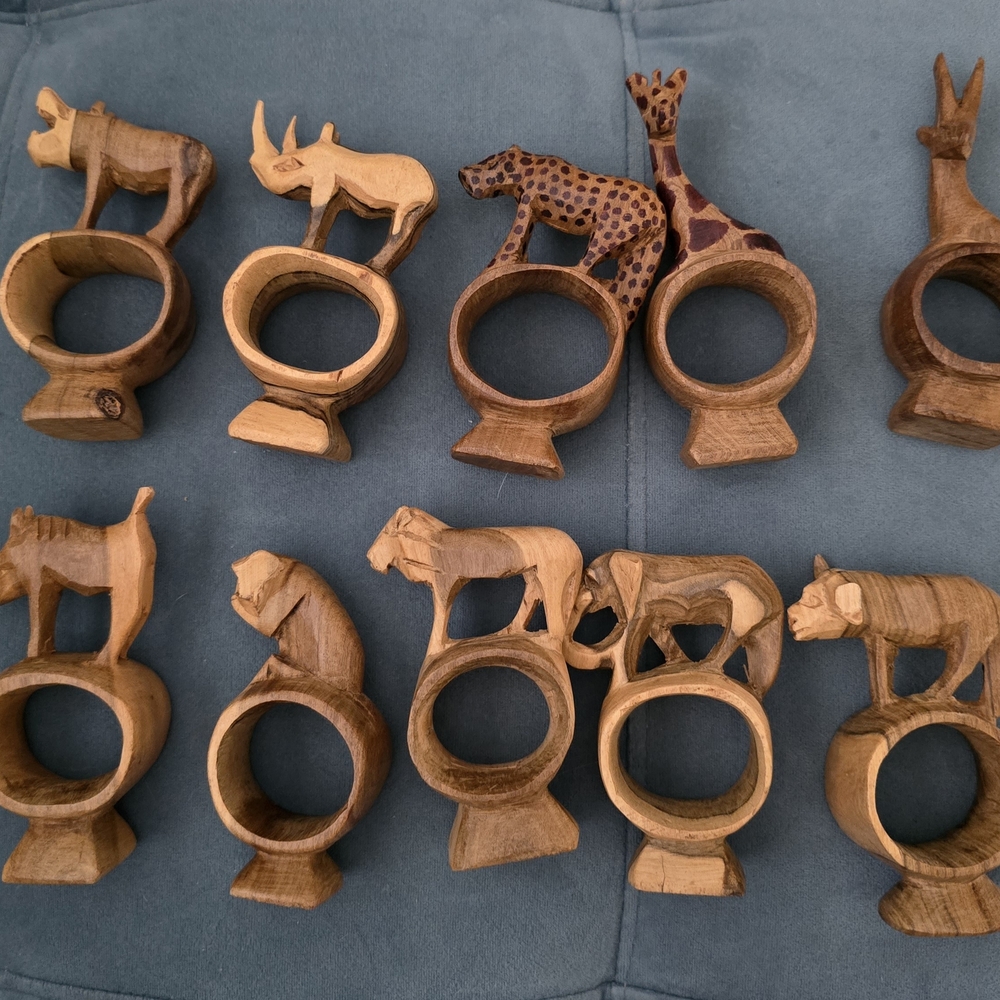 Handcarved Wooden Safari Animal Napkin Rings